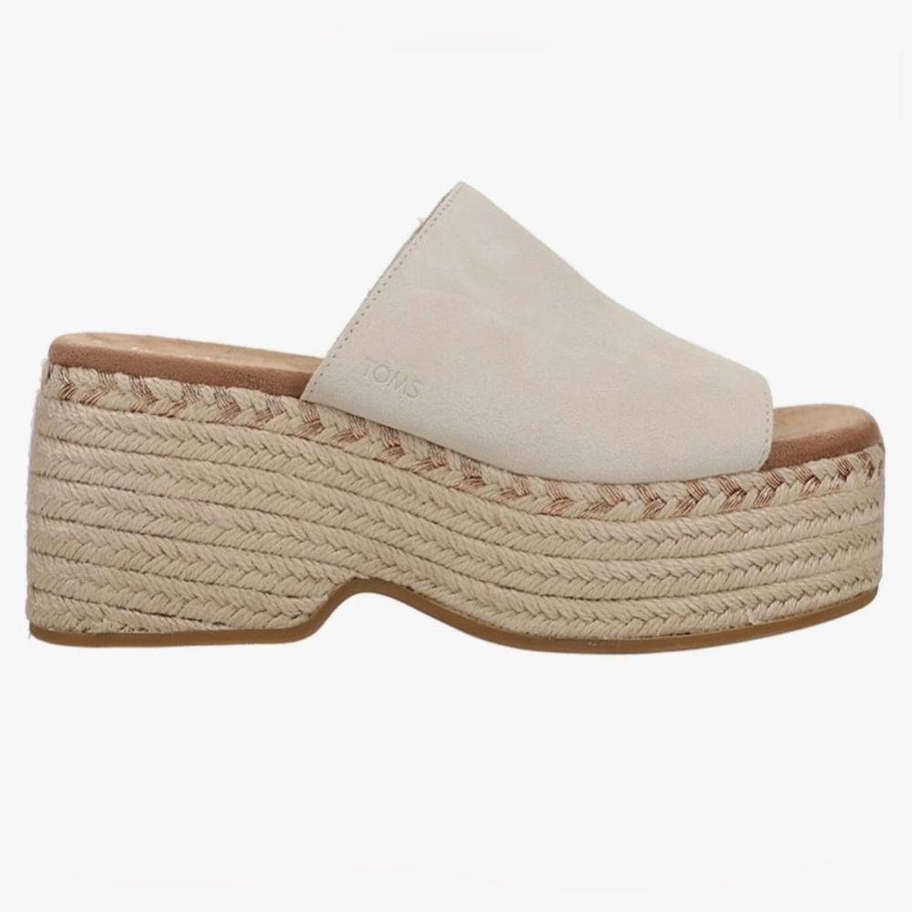 New Nwot TOMS Genuine Leather Women's Laila Espadrille Platform Mule Slide 10 - Picture 1 of 13